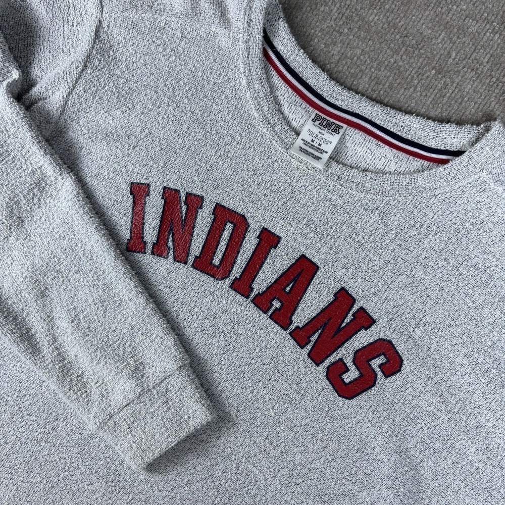 PINK Victoria's Secret Indiana Indians Gray Terry Crewneck Sweatshirt M - Picture 2 of 9